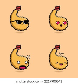 vector illustration of cute fried shrimp emoji