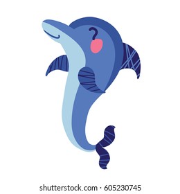 A vector illustration of cute friendly dolphin. Cartoon character.