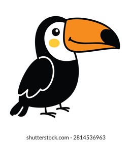 A vector illustration of a cute and friendly toucan bird with a prominent orange beak isolated on a white background