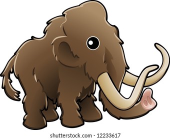 A vector illustration of a cute friendly woolly mammoth