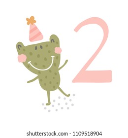 vector illustration of a cute frog and big pink two number