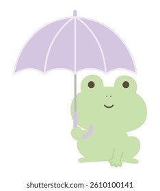 Vector illustration of a cute frog holding an umbrella.