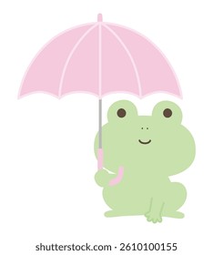 Vector illustration of a cute frog holding an umbrella.