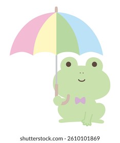 Vector illustration of a cute frog holding an umbrella.