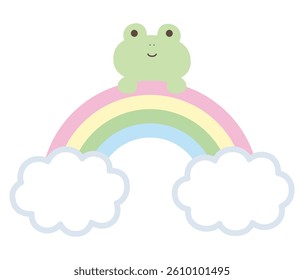 Vector illustration of a cute frog and rainbow