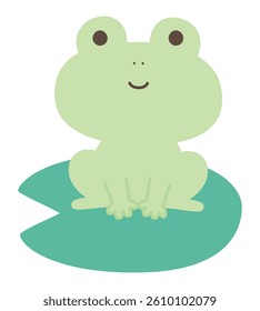 Vector illustration of a cute frog sitting on a lotus leaf