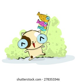 vector illustration of cute  fun-fat-cat cartoon drawing style