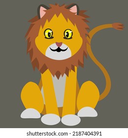 Vector illustration of a cute funny animal. isolated object. flat style design. concept for children. Lion