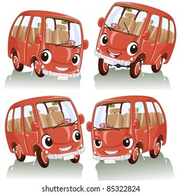 Vector Illustration, Cute Funny Animated Cars, Cartoon Concept, White Background.