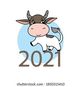 vector illustration cute funny bull. New year of the bull. Symbol of the year in vector graphics