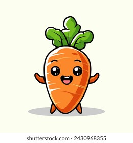 vector illustration of cute and funny carrot in cartoon and flat style. Suitable for illustrating healthy food for children on pamphlets and so on