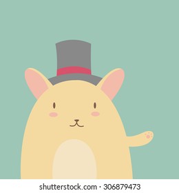 Vector illustration of cute funny cartoon hamster in hat