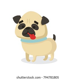 Vector illustration of cute and funny cartoon pug puppy in a flat style