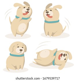 Vector illustration of a cute funny doggie character in different poses. Sad doggie. Isolated on white background