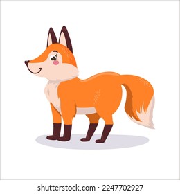 vector illustration of a cute funny fox is wild and cute, side view. Isolated objects on a white background. Conceptual children's print.