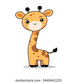 Vector illustration of a cute and funny giraffe in a cartoon, minimalist and flat style isolated on white background