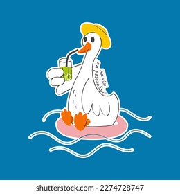 Ilustración vectorial con ganso lindo y divertido. Pegatina de tipografía de moda con texto y pájaro. La inscripción "suelto" está en ucraniano.
