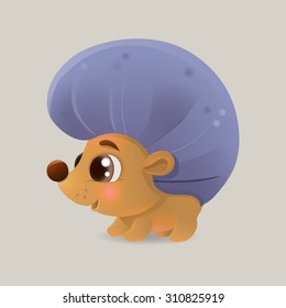  Vector illustration of a cute funny  hedgehog, isolated, sweet animal from the forest with big brown eyes, mascot