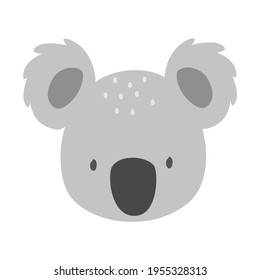 Vector Illustration Of A Cute Funny Koala Face. Isolated Objects. Scandinavian Style Flat Design. Concept For Children Print.	