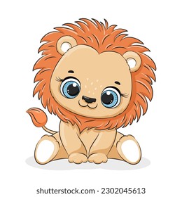 Vector illustration of a cute funny lion. Isolated objects. Concept for children print.