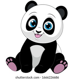 Vector illustration, cute funny little panda baby sitting smiling on a white background