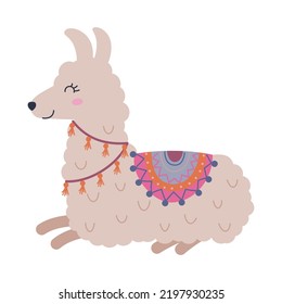 vector illustration of cute funny llama