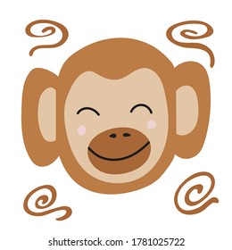 Vector illustration of a cute funny monkey face. Isolated objects on a white background. Design concept for children print cards, textiles, baby clothes, coloring
