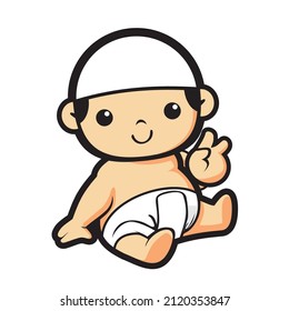 Vector illustration of cute and funny Muslim man, flat design icon isolated