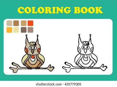 Vector illustration, cute funny owl, card concept, white background. Coloring book for children, coloring book pages