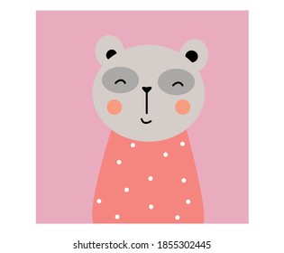 Vector illustration of a cute funny panda. Scandinavian style flat design. Children's print design.