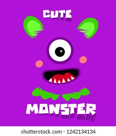 Vector illustration of cute funny purple monster. Cartoon character