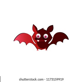Vector illustration of cute funny red smiling bat cartoon character isolated on white background. Halloween digital design element, icon, clip art, template for greeting card.