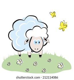 Vector illustration of cute funny sheep. Art picture 
