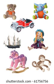 vector illustration, cute funny toys, cartoon concept, white background.