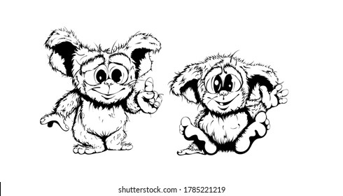 Vector illustration of a cute fuzzy in black and white style