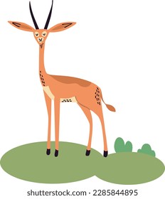 Ilustración vectorial de una gacela linda sobre el pasto.