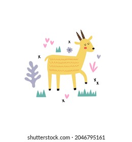 vector illustration of cute gazelle surrounded with elements, illustration for kids