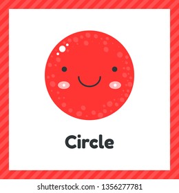 vector illustration. cute geometric figures for kids. red shape circle isolated on white background with funny face.