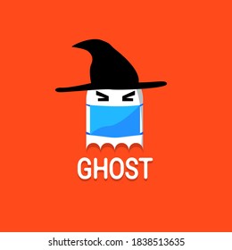 Vector illustration of cute ghost character wearing masker to prevent the virus, great for all about Halloween in pandemic situation