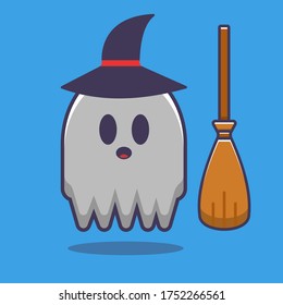 Vector illustration of Cute ghost halloween day. Flat Cartoon Style for Banner, Flyer, Sticker, greeting card,  Web Landing Page.