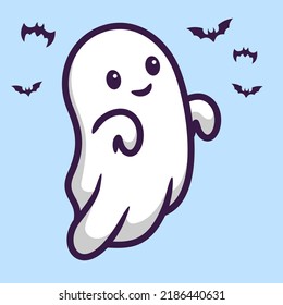 Vector Illustration of Cute Ghost for Halloween Content in Cartoon Flat Style