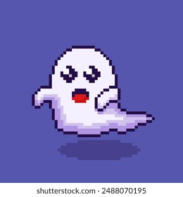 Vector Illustration of cute ghost with Pixel Art Design, perfect for game assets themed designs