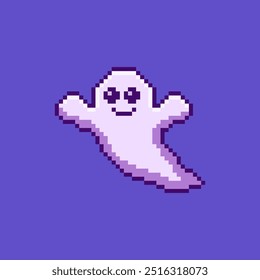 Vector Illustration of cute ghost with Pixel Art Design, perfect for game assets themed designs