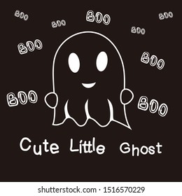 Vector illustration with cute ghost. Poster for Halloween. Cute little Ghost. Boo.