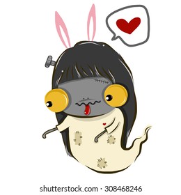 vector illustration of  cute ghost-girl-funny  cartoon  drawing style