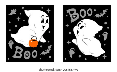 Vector illustration of cute Ghosts, Boo, Halloween cards or posters