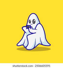 
vector illustration of cute ghosts playing GAMES