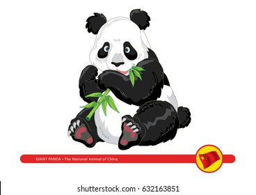 Vector illustration of Cute Giant Panda eating bamboo