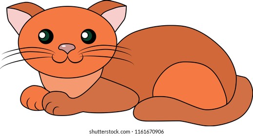 Vector illustration of a cute ginger kitten isolated on a white background. The character of a funny animal lies. Cat design for baby card, print, mug, clothing, logo, template.
