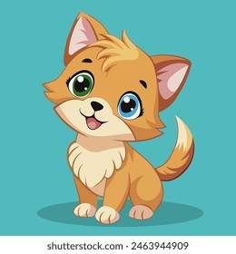 Vector illustration of a cute ginger kitten. Flat cartoon style. Design element for postcard or wrapping paper